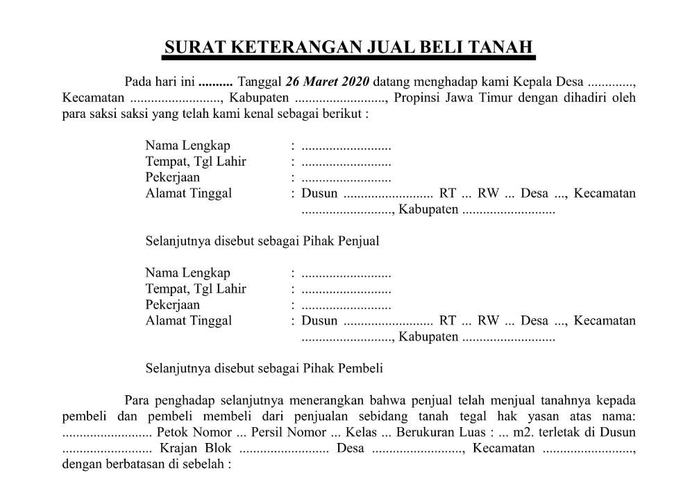 Surat Keterangan Jual Beli Tanah