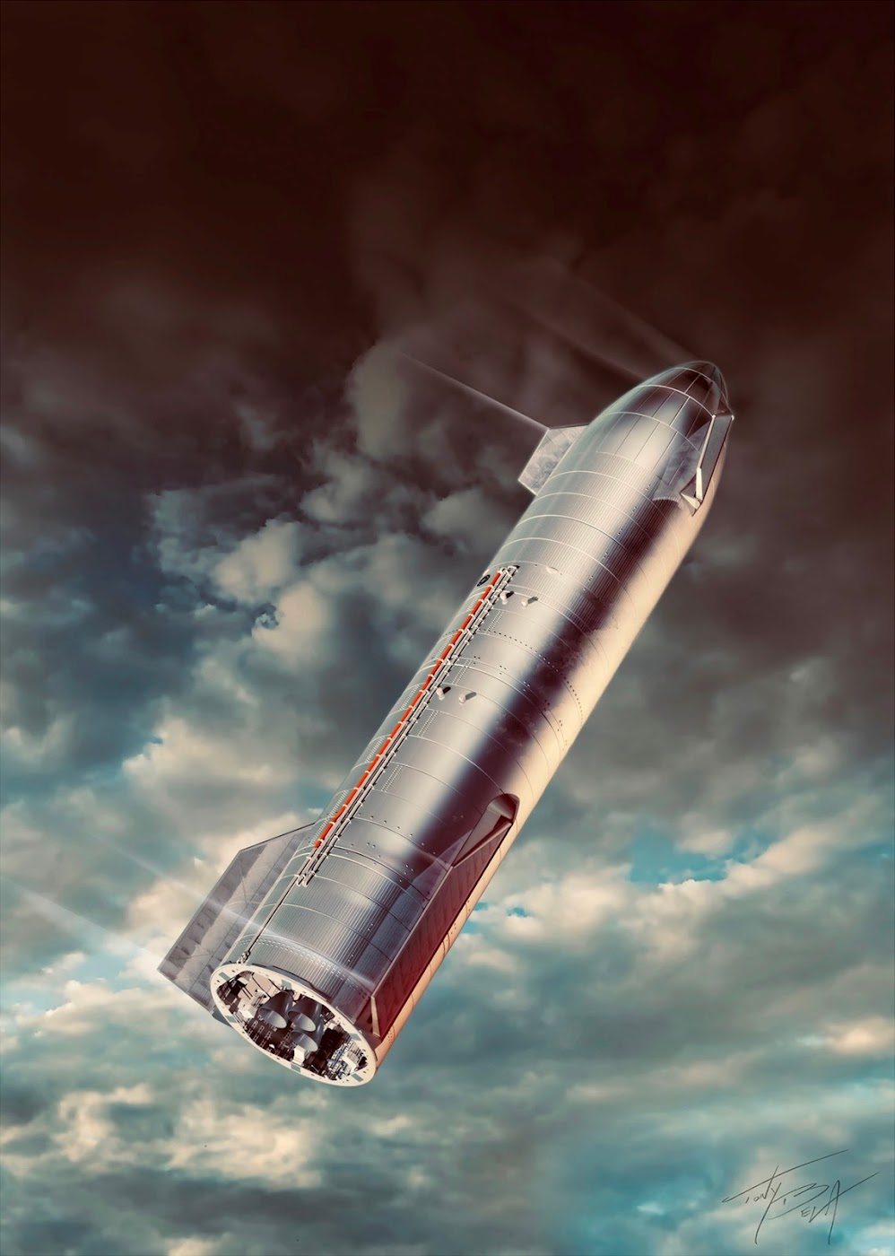 Poster of SpaceX's Starship SN8 belly flop maneuver by Tony Bela