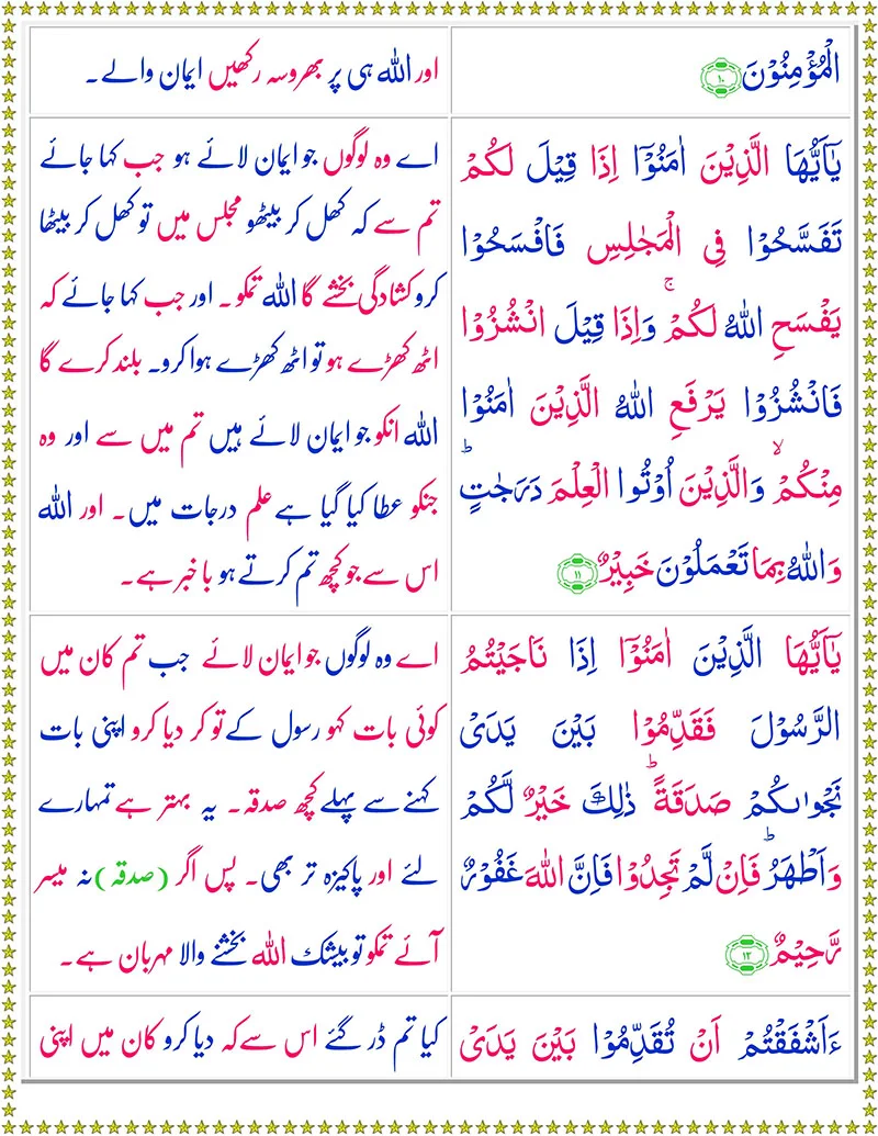 Surah Al-Mujadilah with Urdu Translation,Quran,Quran with Urdu Translation,