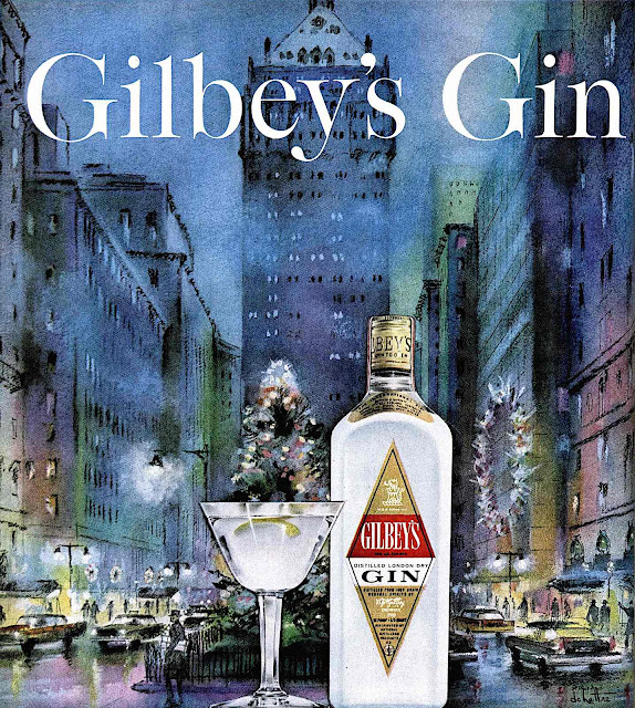 a watercolor Gilbey's Gin ad 1962