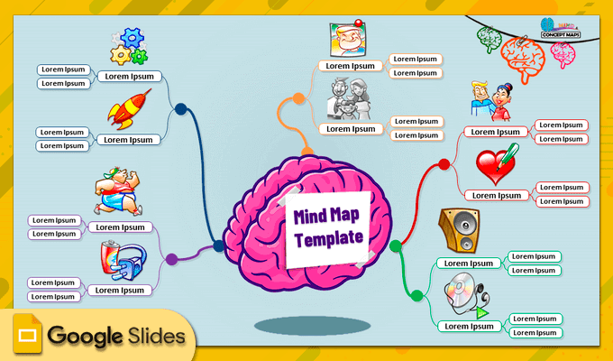 8.  Google Slides mind map template with brain illustration