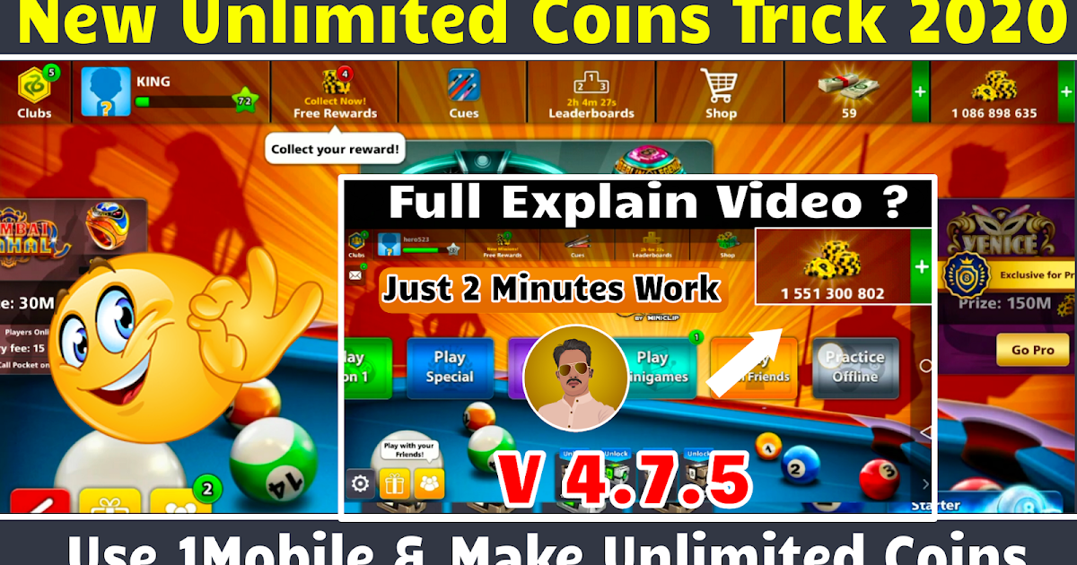 8 Ball Pool New Unlimited Coins Trick 2020 | Use 1Mobile ...