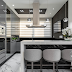 Cozinha moderna cinza e preta com península e 3D!