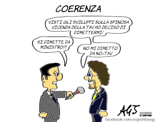 toninelli, tav, no tav, coerenza, programma m5s, vignetta, satira