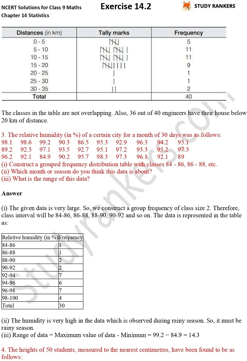 NCERT Solutions for Class 9 Maths Chapter 14 Statistics Exercise 14.2 Part 2