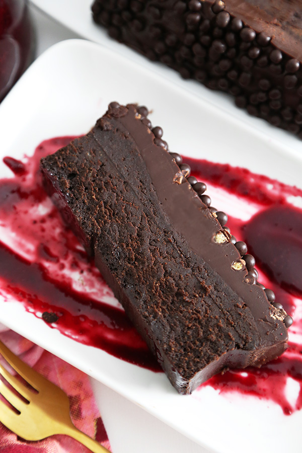 Flourless Chocolate Loaf Cake with Berry Coulis