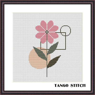 Scandinavian pink abstract flower cross stitch pattern - Tango Stitch