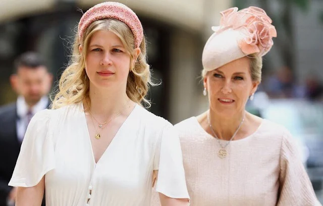 Princess Beatrice's Beulah dress, Princess Eugenie's Emilia Wickstead dress, Countess of Wessex's Suzannah dress, Kate Middleton