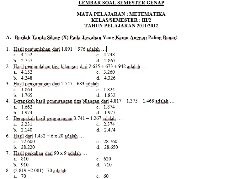 Soal Uts Pkn Kls 4 Sd Semester 2  programsheet