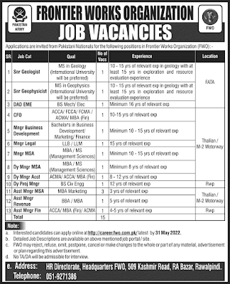 FWO Jobs 2022 – Job Advertisement online FWO Jobs 2022 – Job Advertisement online FWO Jobs 2022 Advertisement Frontier Works Organization FWO New Government jobs 2022 for All Pakistanis Jobs