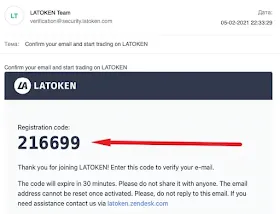 Подтвержение регистрации на бирже Latoken