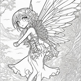 Cute fairy flying coloring page