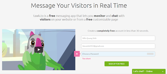 Đăng ký tài khoản Tawk.to