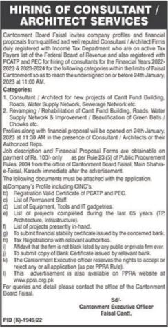 Latest Cantonment Board Consultant Posts Karachi 2023