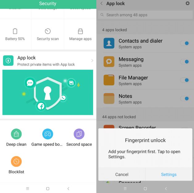 mengunci aplikasi di redmi 6 dan 6 pro dengan fingerprint