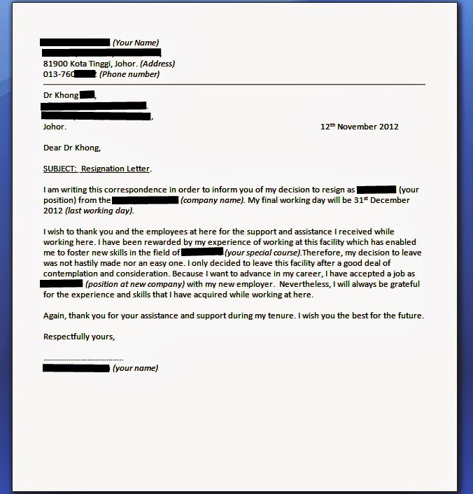 Resignation Letter In Bahasa Malaysia - Cover Letter Templates