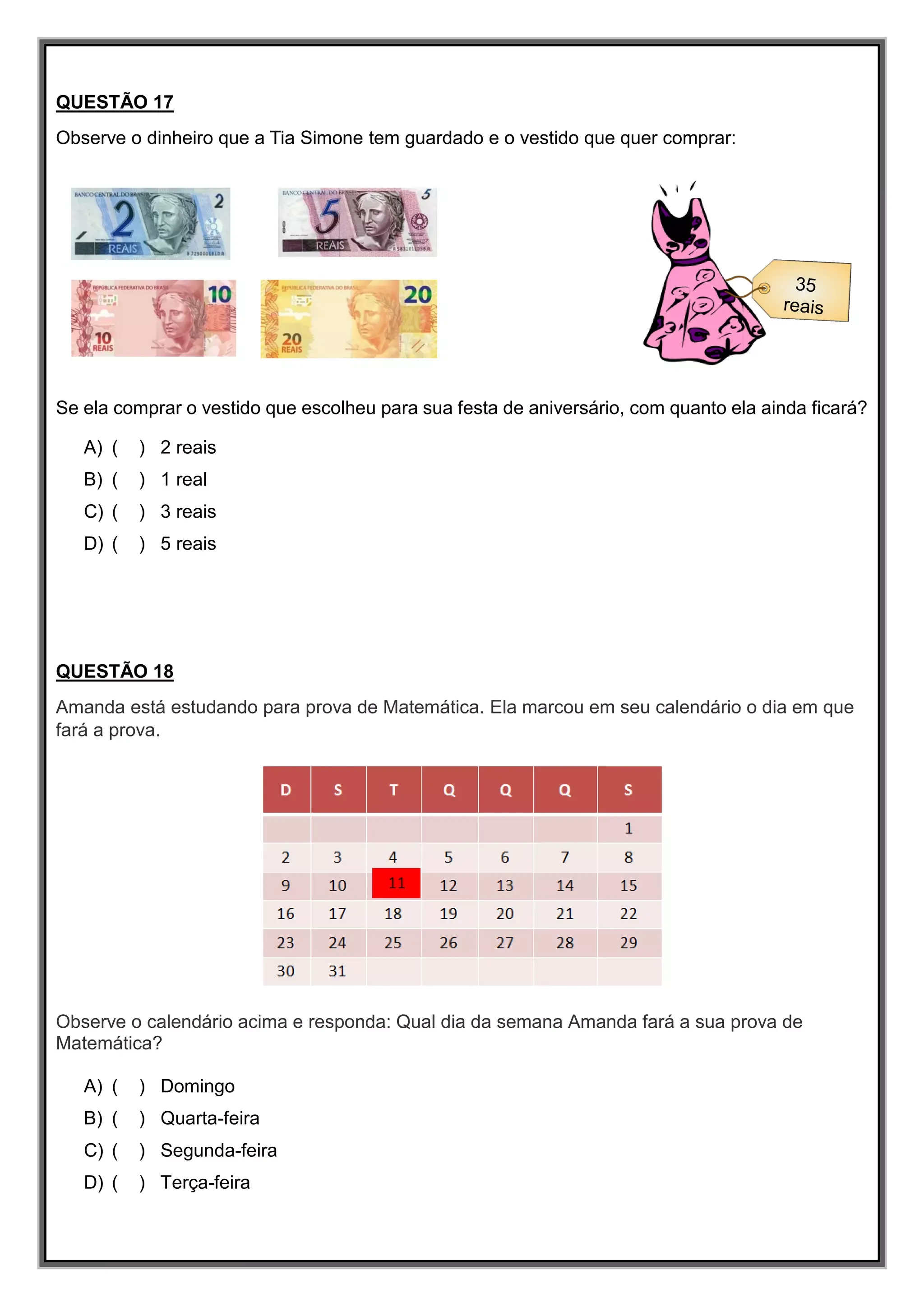 Avaliação diagnóstica 3 ano matemática pdf