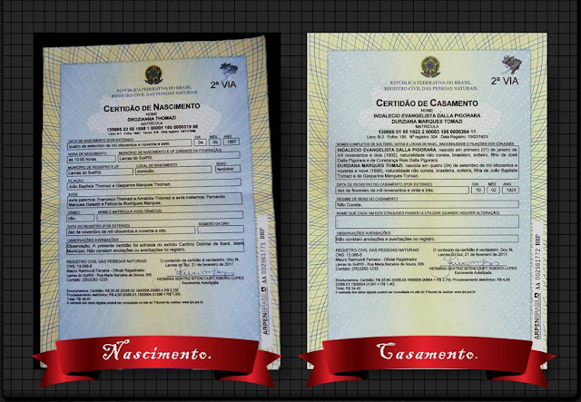 Certidão de casamento de Druziana Tomasi Dalla Pegorara