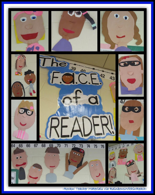 Bulletin Board F.A.C.E. of a Reader (Rockin' Teacher Materials via RainbowsWithinReach) 