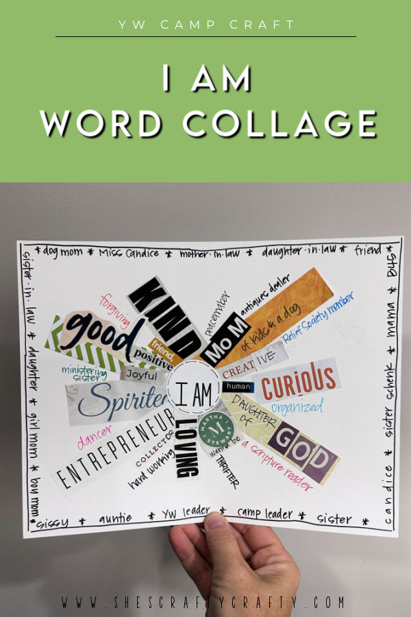 I am Word Collage YW camp craft pinterest pin.