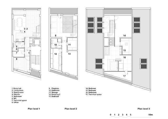 Floor plans of the all three floors of the attic apartment 