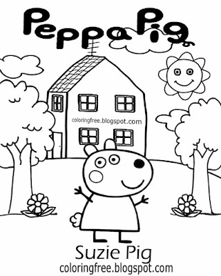 English TV cartoon kids clipart drawing ideas Suzie Pig Peppa pig printable basic coloring pictures