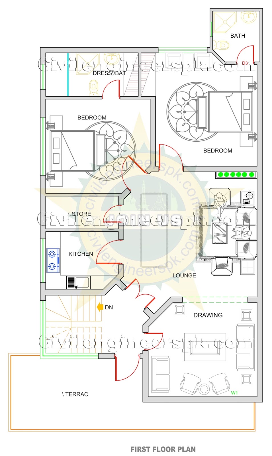 New 10 Marla House Design Autocad 2d maps