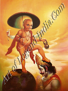 Vamana as Trivikrama expands to cover 