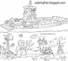 Commuter ferry crossing ocean floor marine life sea view city lego boat coloring sheets for kids art