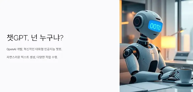 책상에-앉아-있는-로봇이-화면을-바라보는-모습,-ChatGPT의-기능과-역할을-설명하는-장면