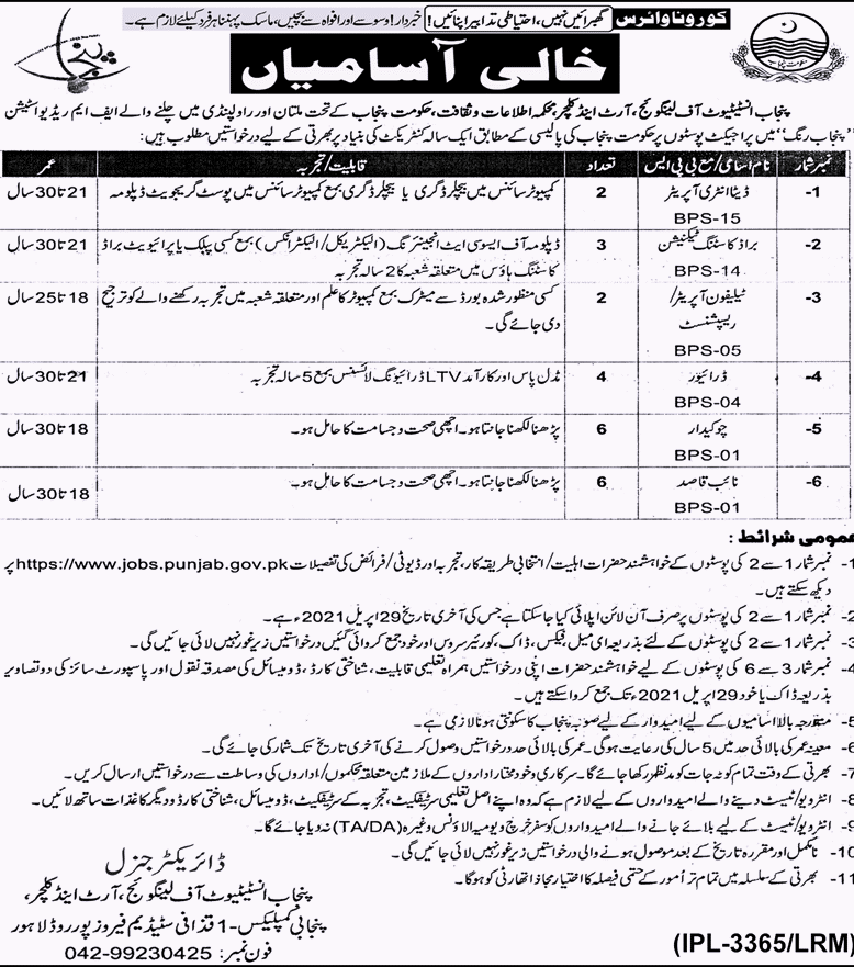 Information and culture Department Punjab jobs 2021 ICD