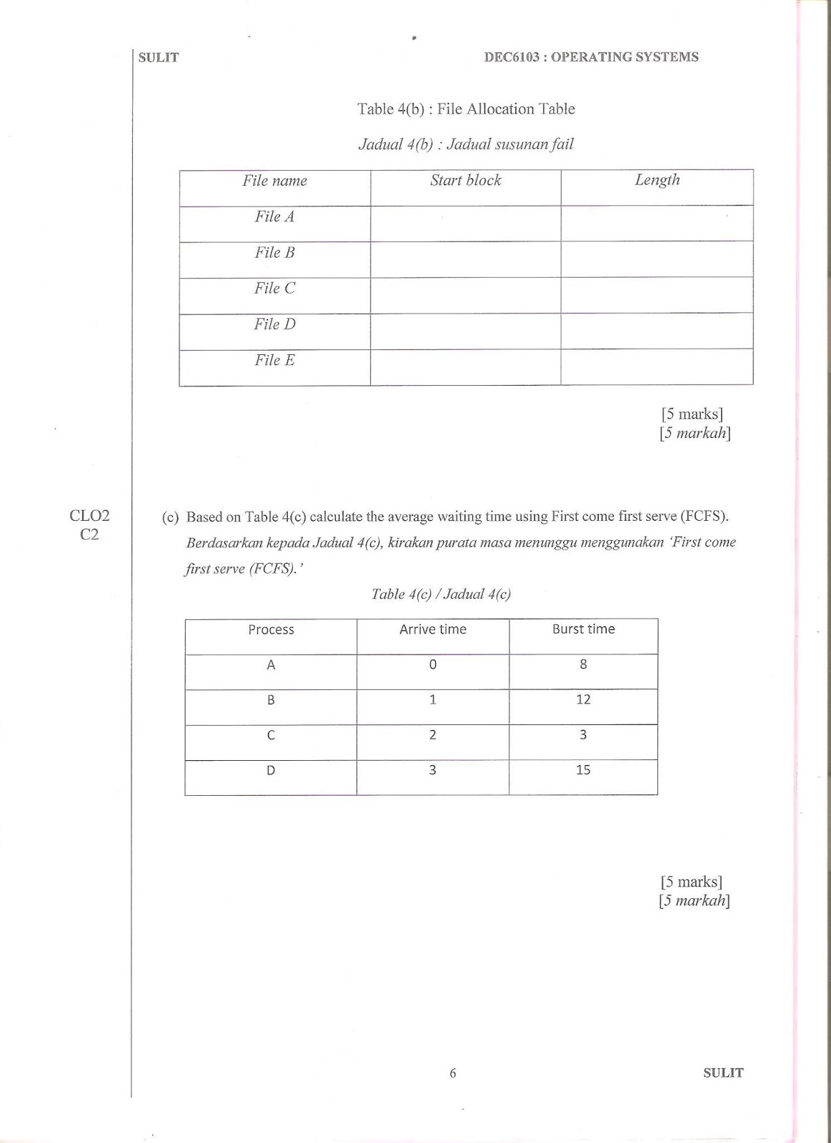 Contoh Soalan Past Year Operating System DEC6103 Sesi 