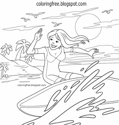 Outdoor water activities in north Australia colour in picture beautiful girl surfing colouring pages