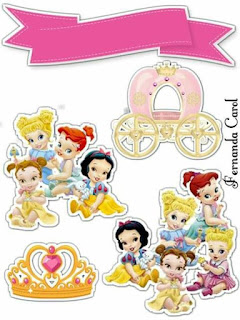 Disney Princess Babies with Pink Carriage: Free Printable Cake Toppers.