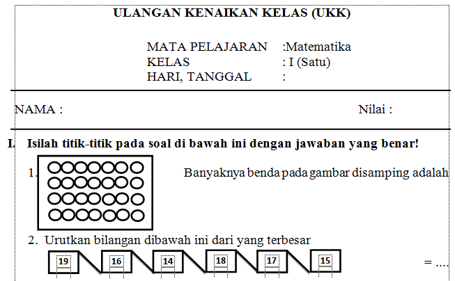 SOAL UAS MATEMATIKA KELAS  1  SEMESTER  2 Yudi Setiawan