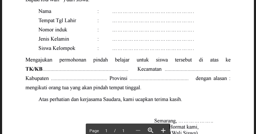 Contoh Surat Permohonan Pindah Sekolah Dari Orang Tua 