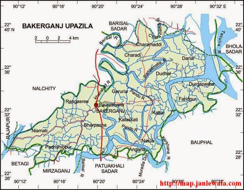 bakerganj upazila map of bangladesh