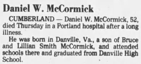 Daniel McCormick Obituary  - Died 8/7/1980