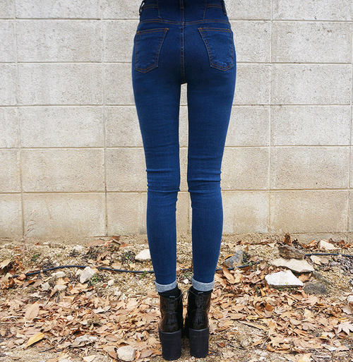 Double Buttoned High-Waist Blue Skinny Jeans