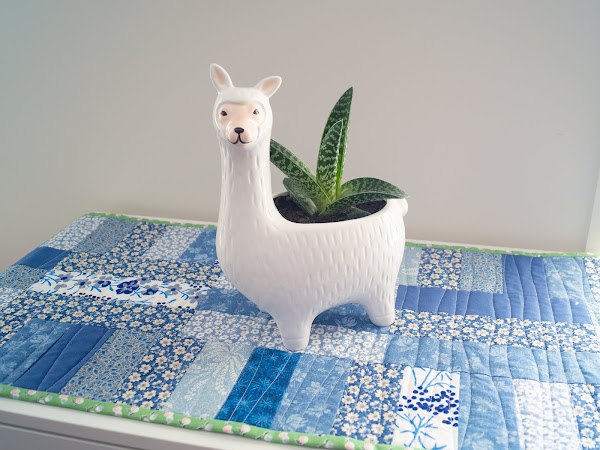 Blue Scraps, Organic Quilting and a Llama