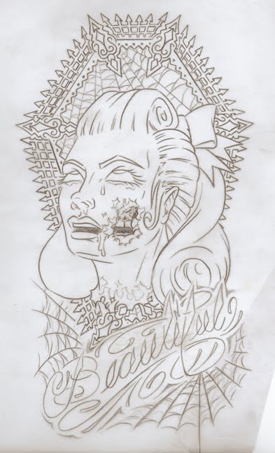 the original severed rockabilly zombie chic head for my wifes leg tattoo