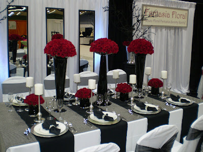 A striking black white and red contrast from Fantasia Floral