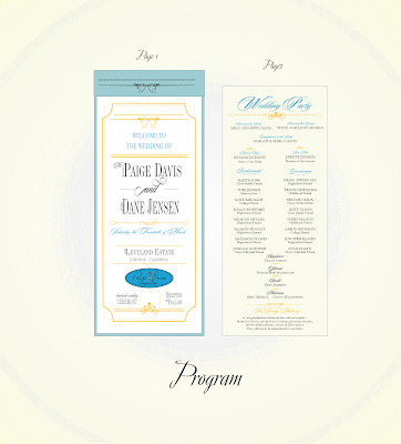 wedding program turquoise and pale yellow