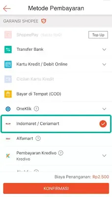 cara bayar shopee di indomaret 2