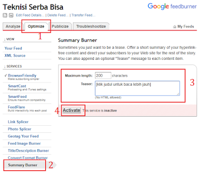 isi bagian Maximum length  dan Teaser, lalu pilih "Activate" seperti gambar di bawah ini