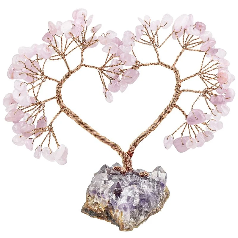 Jeulia "Radiate Love" Heart-Shaped Natural Rose Quartz Feng Shui Tree