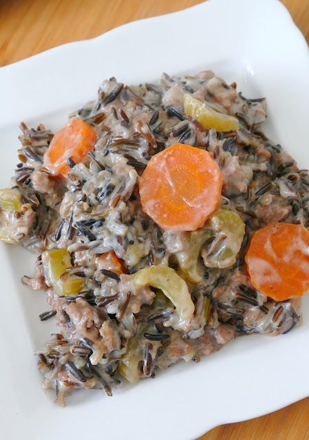 This old school comfort food casserole is hearty Minnesota Ground Beef and Wild Rice Hotdish Recipe