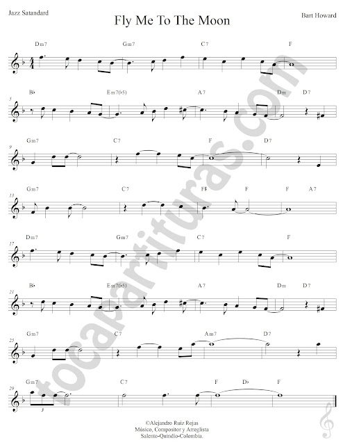 Fly Me to the Moon de Bart Howard Partitura Fácil con Acordes Fly Me to the Moon Easy Sheet Music with Chords