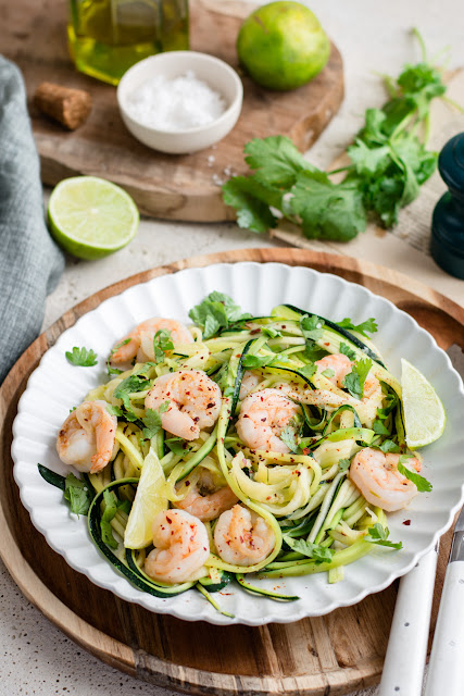 Courgettes aux crevettes et coriandre