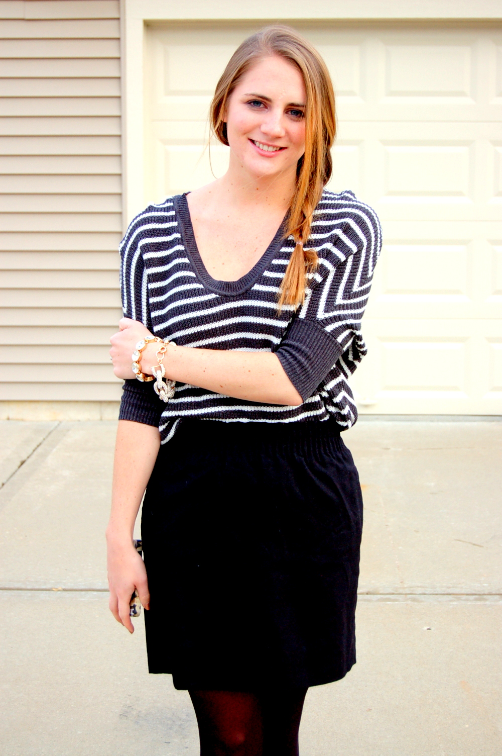 simple outfits with a striped sweater